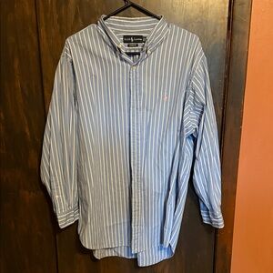 Ralph Lauren Men's Blue and White Striped Shirt